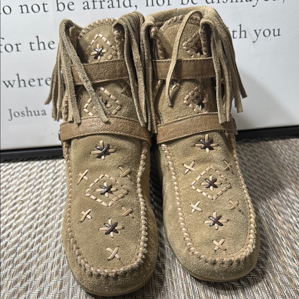 Sam Edelman Tan Fringe Ankle Boots Women’s SZ 7.5 Box2